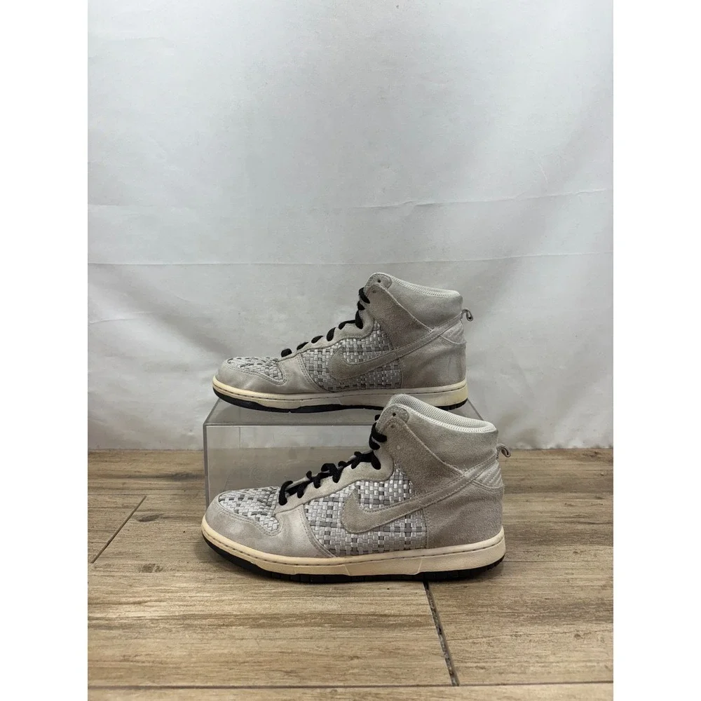 Nike Dunk High Woven Sneakers Gray Suede High Top Shoes Size 8.5